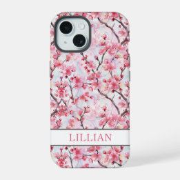 Cherry Blossoms Sakura Monogrammed iPhone 15 Hülle