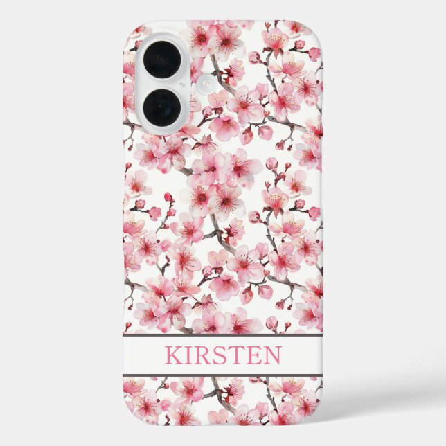 Cherry Blossoms Sakura Pattern Monogrammed iPhone 16 Hülle (Rückseite)