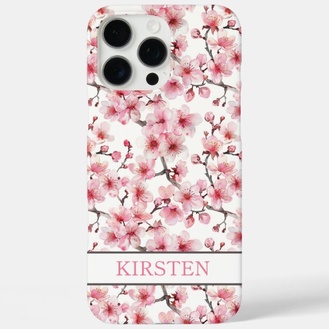 Cherry Blossoms Sakura Pattern Monogrammed iPhone 16 Pro Max Hülle (Rückseite)