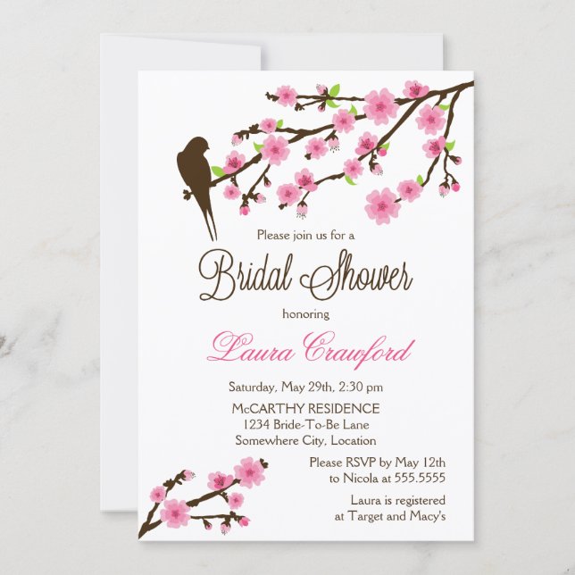 Cherry Blossoms und Bird-Brautparty Einladung (Vorderseite)