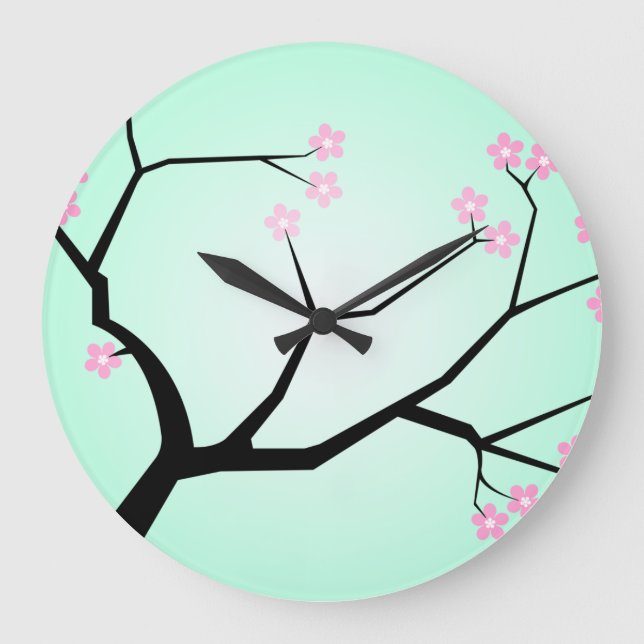 Cherry Blossoms Wall Clock Große Wanduhr (Vorderseite)