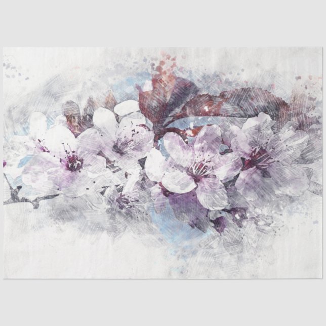Cherry Blossoms Wasserfarben Kunst-Entdeckungsreis Seidenpapier (Vorderseite)