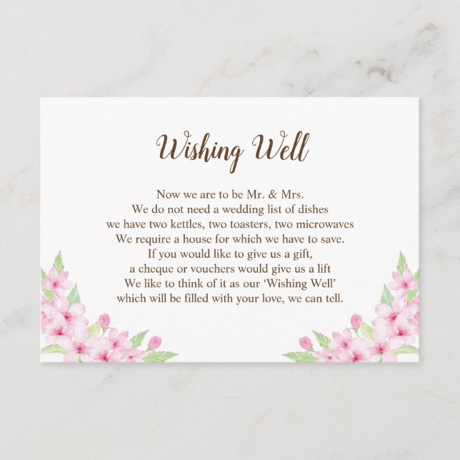 Cherry Blossoms Watercolor Wedding Guide Card Begleitkarte (Vorderseite)