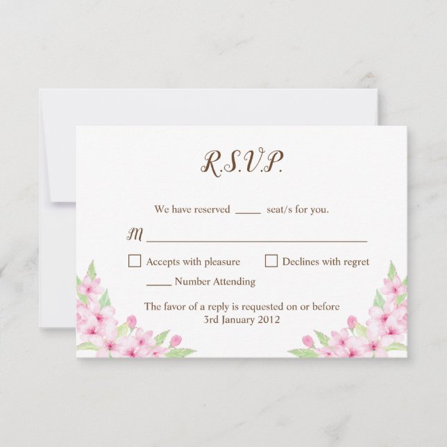 Cherry Blossoms Watercolor Wedding RSVP Card Karte (Vorderseite)
