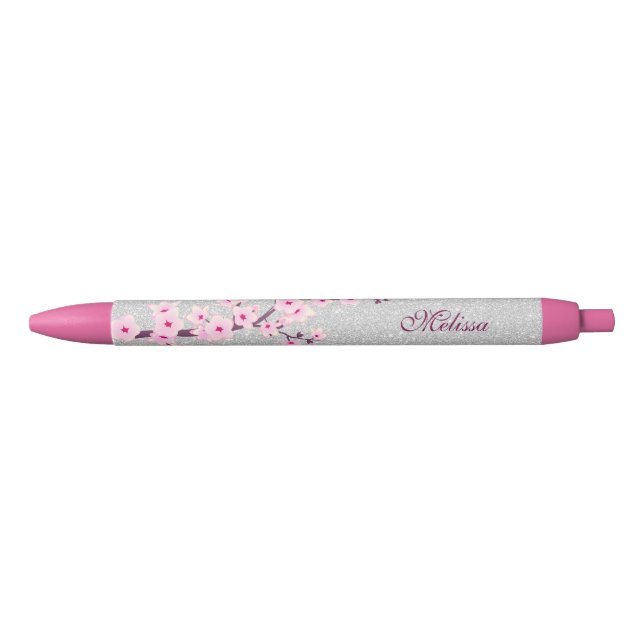 Cherry Blosssom Silver Glitzer Monogram Kugelschreiber (Vorderseite)