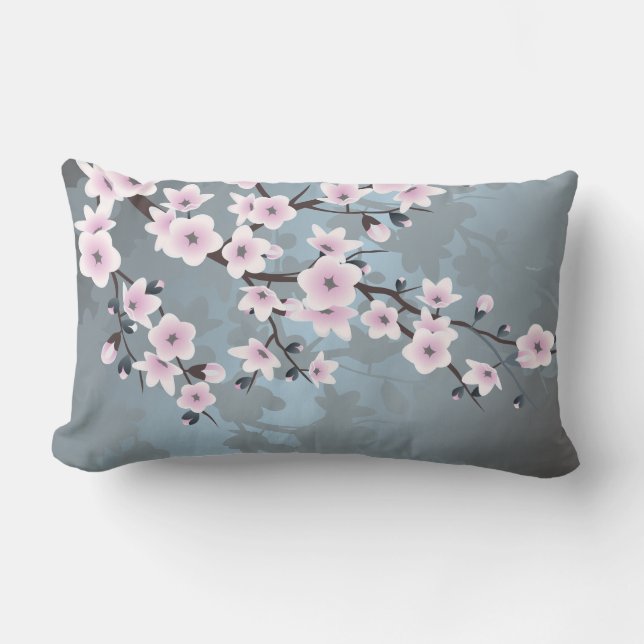 Cherry blüht floral Dusty Pink Blau Lendenkissen (Vorderseite)