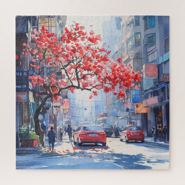 Cherry blüht in der Stadtszene (Vertikal)