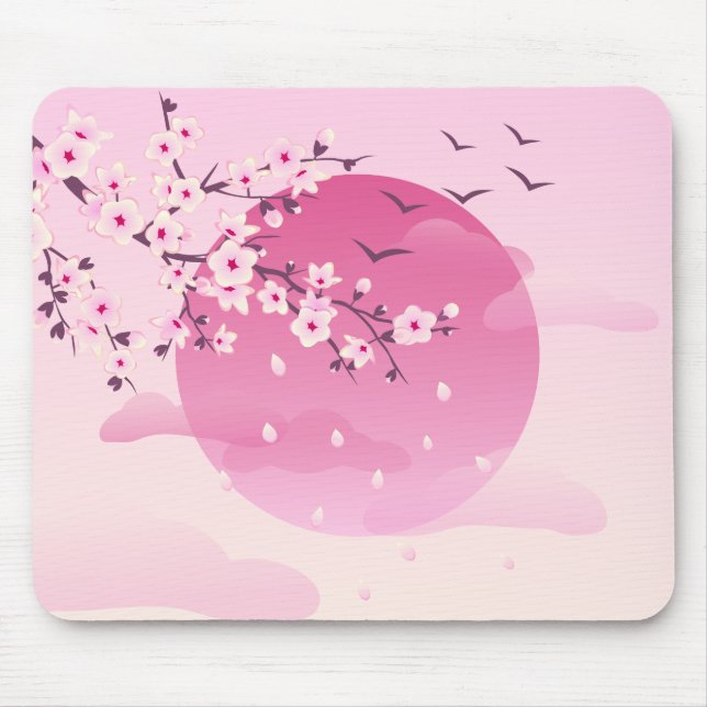 Cherry blüht japanische Landschaft Pink Mousepad (Vorne)