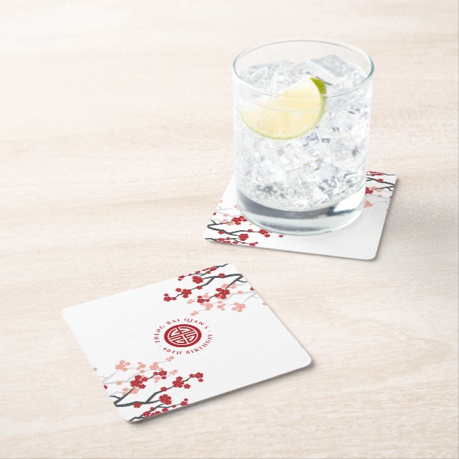 Cherry blüht Langlebigkeit Symbol Chinesischer Geb Rechteckiger Pappuntersetzer (Vor Ort)