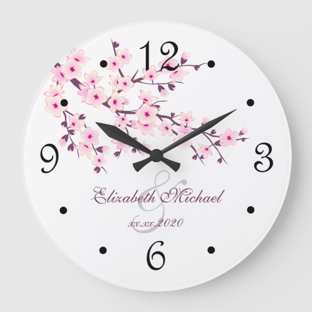 Cherry blüht neuerdings Namen White Pink Große Wanduhr (Vorderseite)