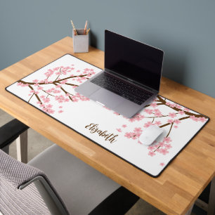Cherry blüht Sakura Individuelle Name Monogram Schreibtischunterlage