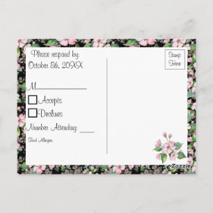 Cherry Blüten auf Black Wedding RSVP Postcard Postkarte
