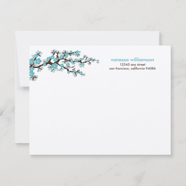 Cherry Blüten Custom Flat Mitteilungskarten (aqua) (Vorderseite)