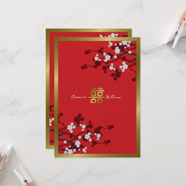 Cherry Blüten Doppelglücklichkeit Chinesische Hoch Einladung (Vorderseite/Rückseite Beispiel)
