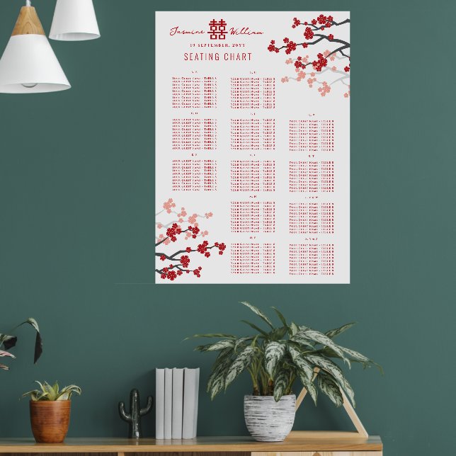 Cherry Blüten Double Xi Asian Wedding Chart Poster (Wohnzimmer 1)