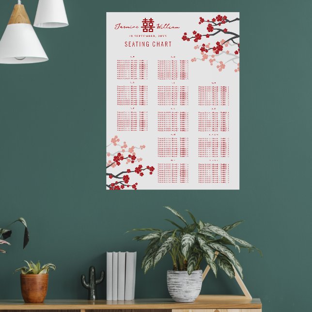Cherry Blüten Double Xi Asian Wedding Chart Poster (Wohnzimmer 1)