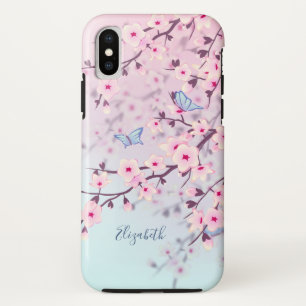 Cherry Blüten Landschaft Rosa Türkis Monogramm Case-Mate iPhone Hülle