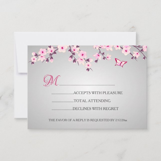 Cherry Blüten Pink Gray Baby Dusche UAWG RSVP Karte (Vorderseite)