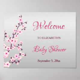 Cherry Blüten Pink Gray Custom Baby Dusche Poster