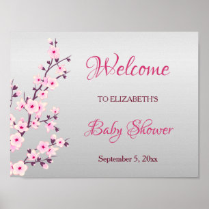 Cherry Blüten Pink Gray Custom Baby Dusche Poster