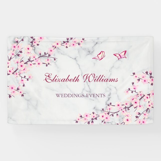 Cherry Blüten Pink Gray Marmor Banner (Horizontal)