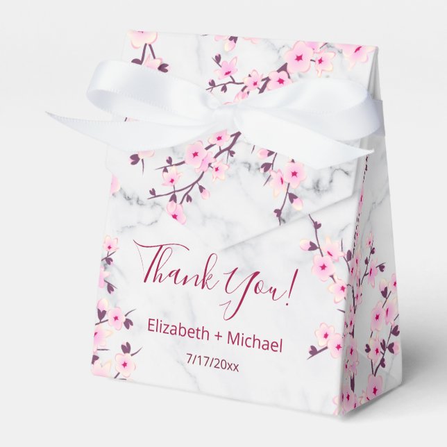 Cherry Blüten Pink Gray Marmor Personalisiert Geschenkschachtel (Vorderseite)