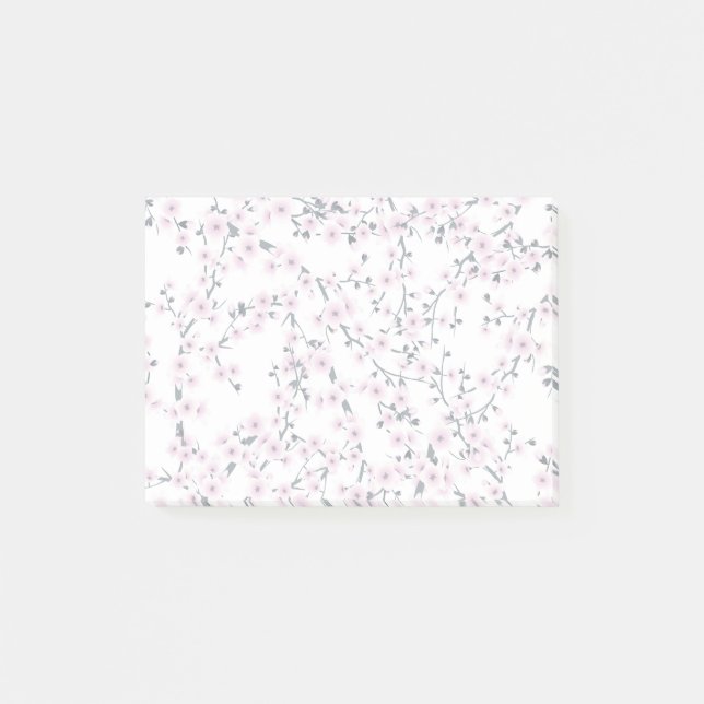 Cherry Blüten Pink White Pattern Post-it Klebezettel (Vorderseite)
