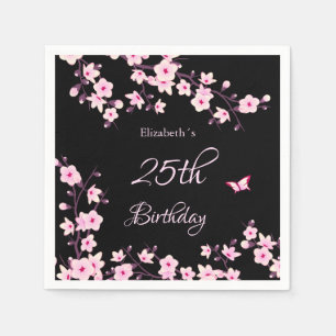 Cherry Blüten rosa Schwarzer Geburtstag Serviette