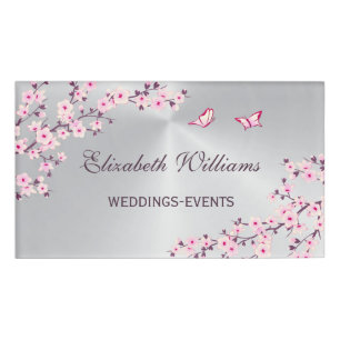 Cherry Blüten Rosa Silberdecker Hochzeitsplaner Namenschild