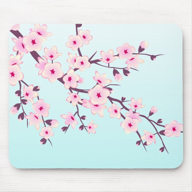 Cherry Blüten Rosa Türkis Floral Mousepad (Vorne)