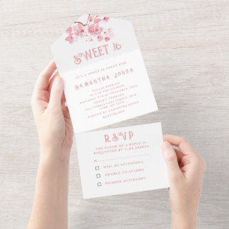 Cherry Blüten Sweet 16 Floral Sechzehn Sakura All In One Einladung