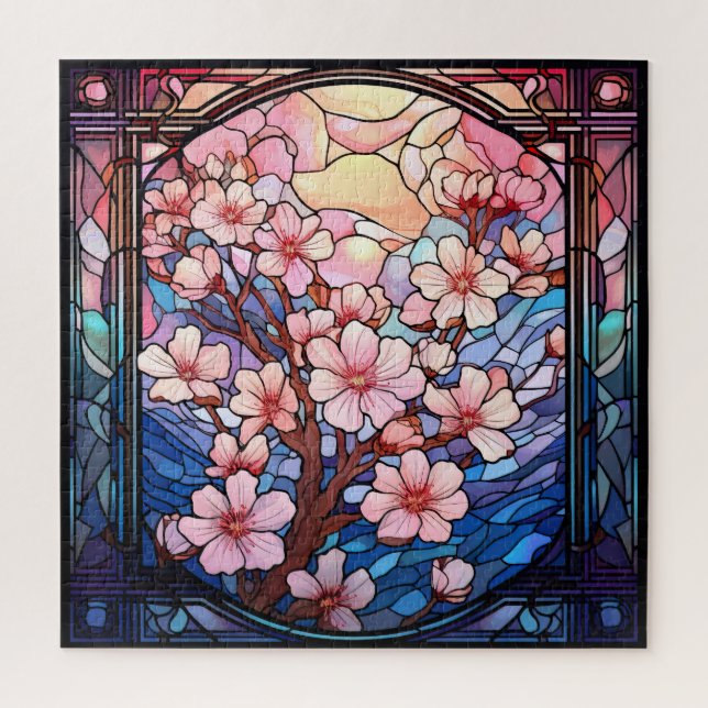 Cherry-Blüten verklebtes Glas-Puzzle (Vertikal)