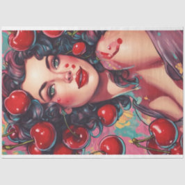 Cherry Bomb Babe Pinup Retro Decoupage Seidenpapier