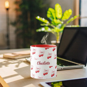 Cherry bow rosa name tasse