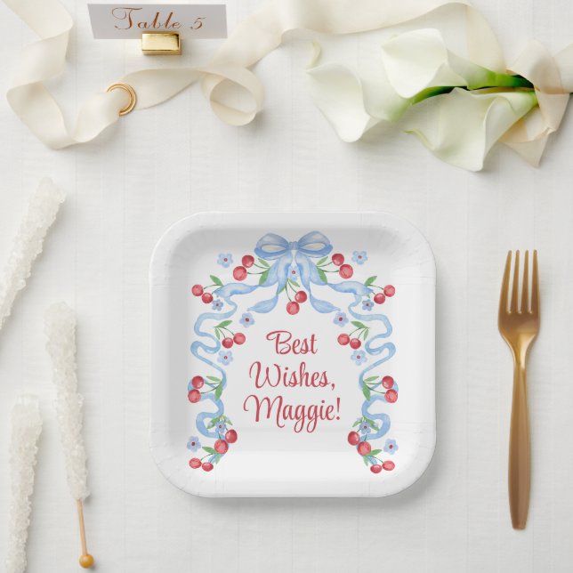 Cherry Bows Watercolor Pappteller (Hochzeit)