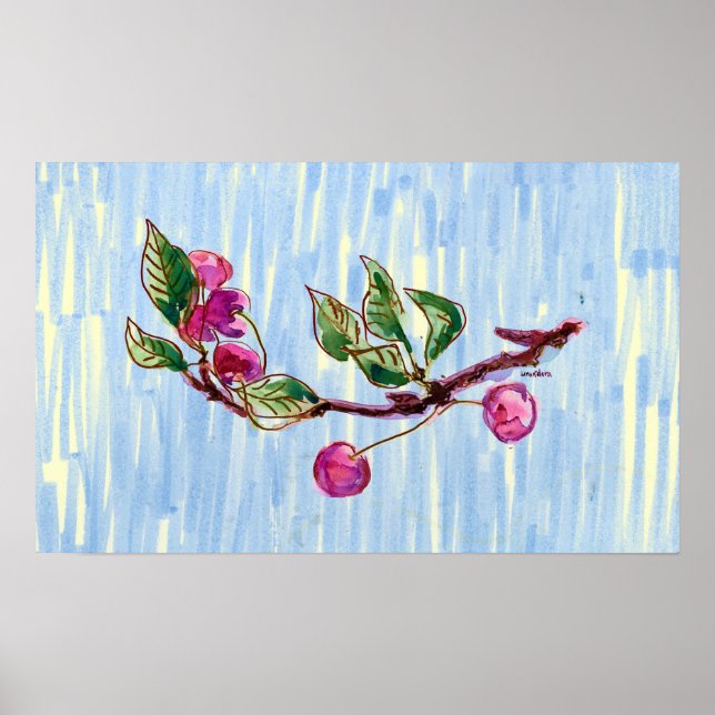Cherry Branch auf blau Poster (Vorne)