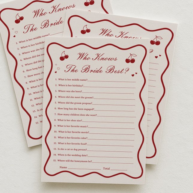 Cherry Bridal Shower Who Knows Bride Best Card Einladung (Von Creator hochgeladen)