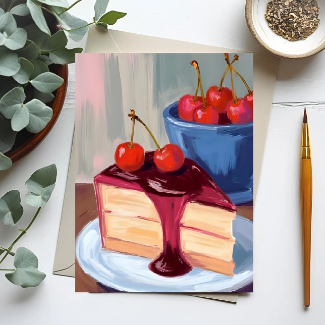 Cherry Cheesecake | Bäckerei Food Malerei Postkarte (Von Creator hochgeladen)