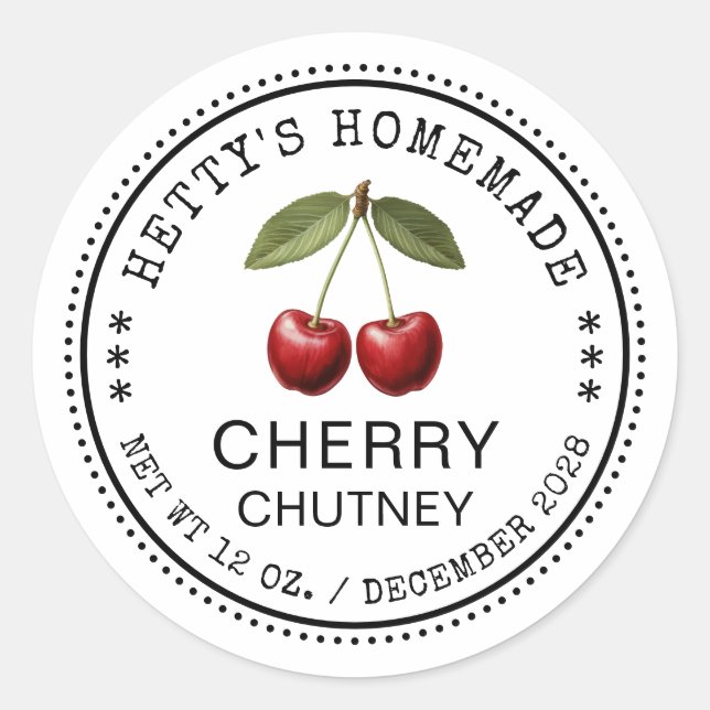 Cherry Chutney Aufkleber für hausgemachte Rezepte (Vorderseite)