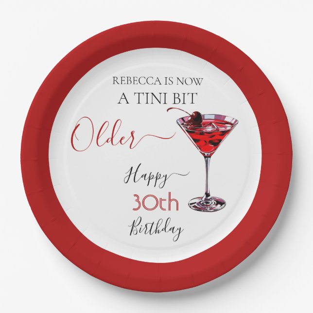Cherry cocktail A tini bit Older Birthday Pappteller (Vorderseite)