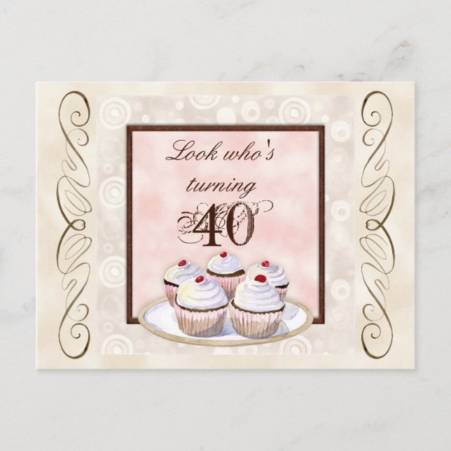 Cherry Cupcake 40e Anniversaire Fête Invitation (Devant)