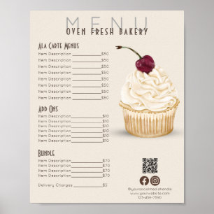 Cherry Cupcake Beige Menü Bäckerei Preisliste Poster