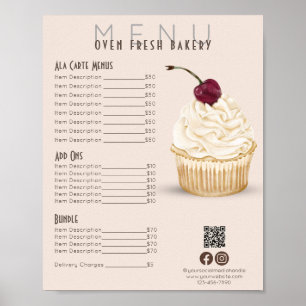 Cherry Cupcake Blush Menü Bäckerei Preisliste Poster