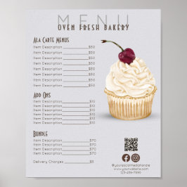 Cherry Cupcake Grau Menü Bäckerei Preisliste Poster
