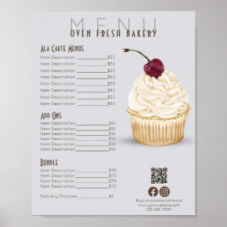 Cherry Cupcake Grau Menü Bäckerei Preisliste Poster