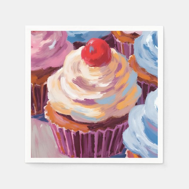 Cherry Cupcakes Happy Birthday Party Serviette (Vorderseite)