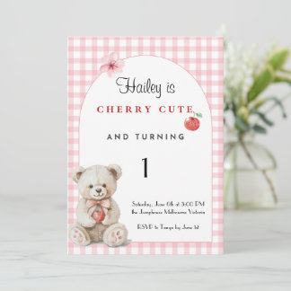 Cherry Cute First Birthday Invitation • Bear Party Einladung