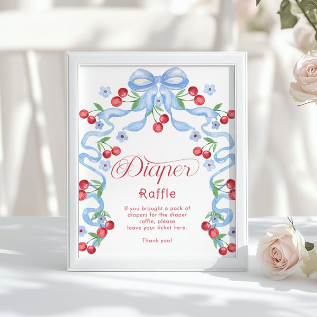 Cherry Diaper Tombola Blue bow Whimsical Poster (Von Creator hochgeladen)