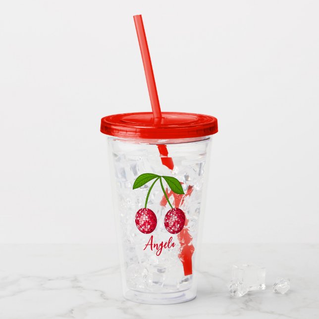 Cherry Disco Ball Individuelle Name Acryltrinkbecher (Vorderseite Ice)