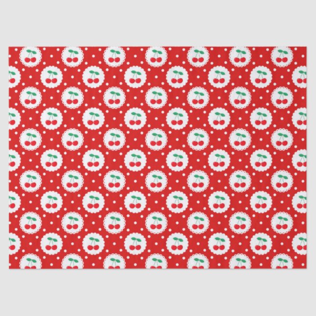 Cherry Dot Pattern - Retro Fruit Gift & Decke Seidenpapier (Vorderseite)